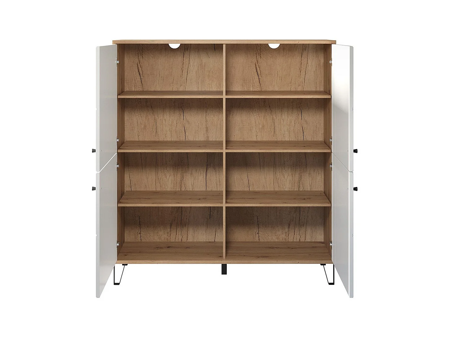 Kidou 4-deurs ambachtelijk eiken en mat wit dressoir 123 cm