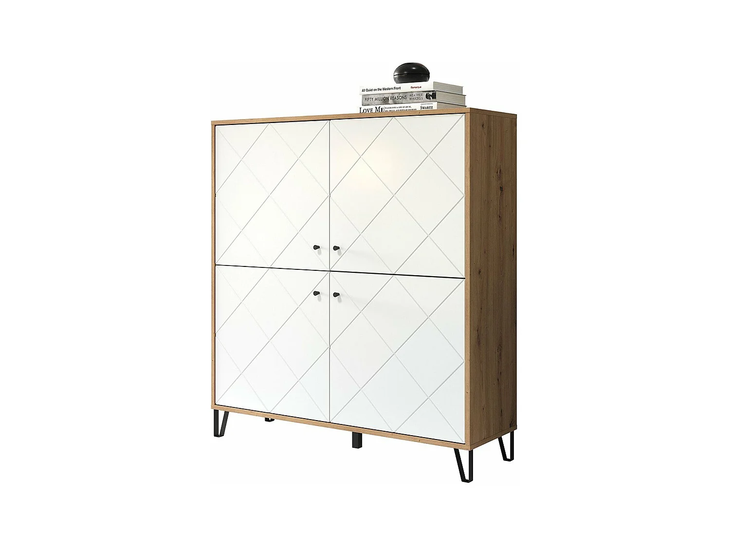 Kidou 4-deurs ambachtelijk eiken en mat wit dressoir 123 cm