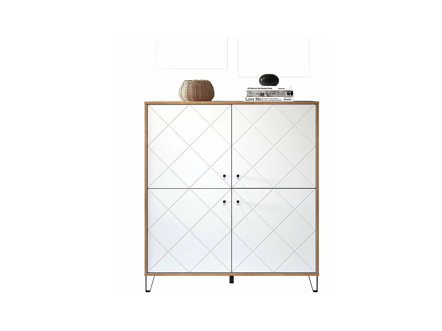 Kidou 4-deurs ambachtelijk eiken en mat wit dressoir 123 cm