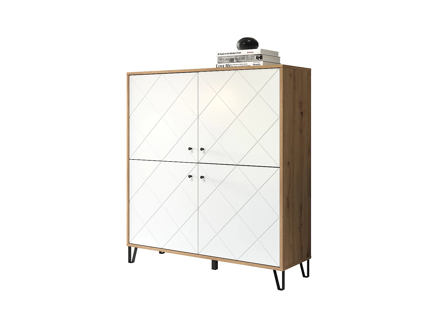 Kidou 4-deurs ambachtelijk eiken en mat wit dressoir 123 cm