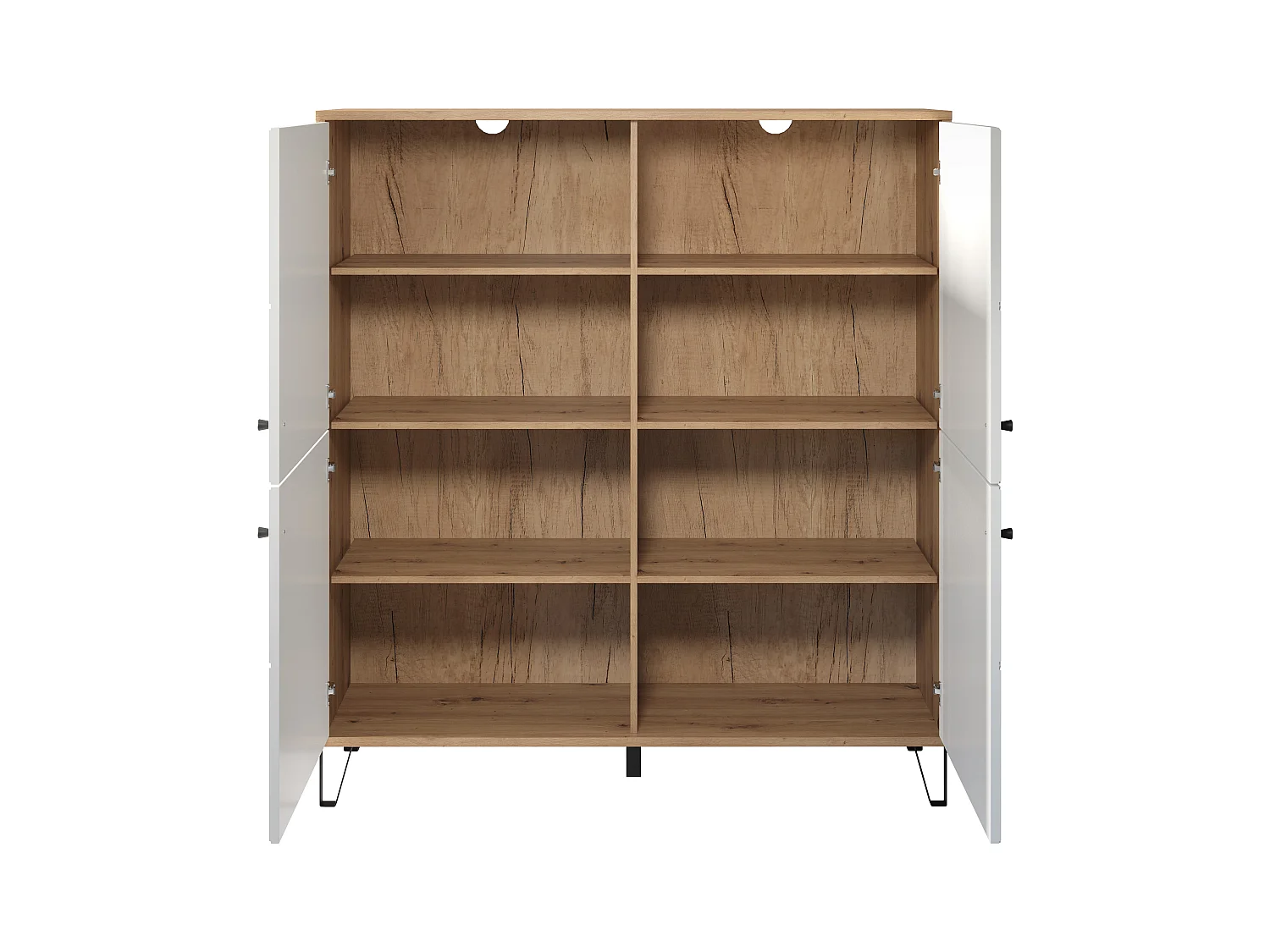 Kidou 4-deurs ambachtelijk eiken en mat wit dressoir 123 cm