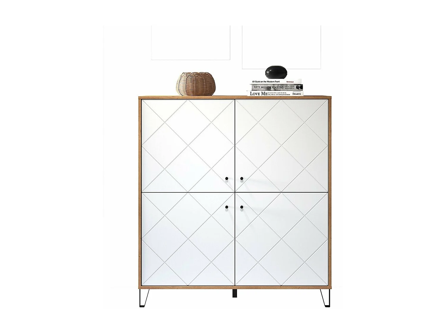 Buffet Bas - Mélaminé chêne - Naturel-blanc - 123 - 136 - 40 cm