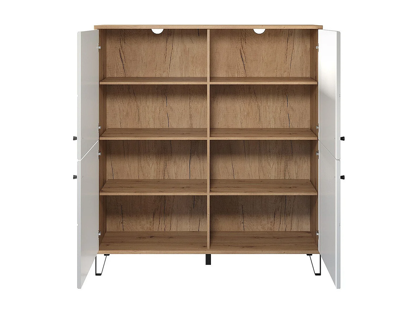 Kidou 4-deurs ambachtelijk eiken en mat wit dressoir 123 cm