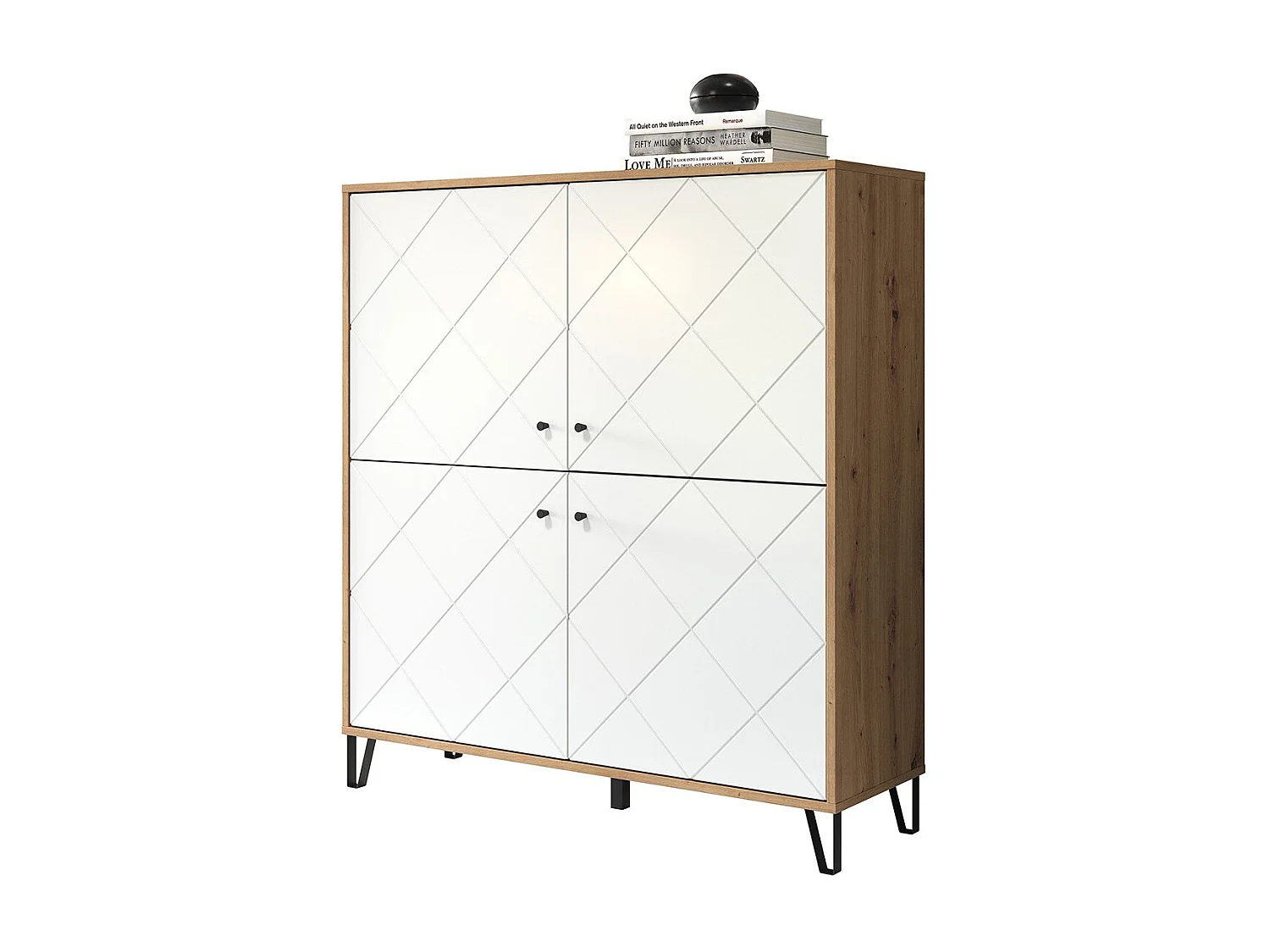 Kidou 4-deurs ambachtelijk eiken en mat wit dressoir 123 cm