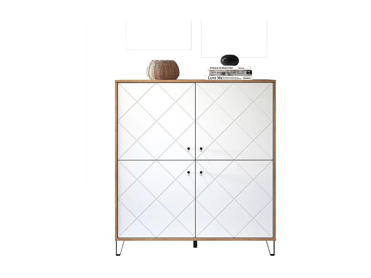 Kidou 4-deurs ambachtelijk eiken en mat wit dressoir 123 cm