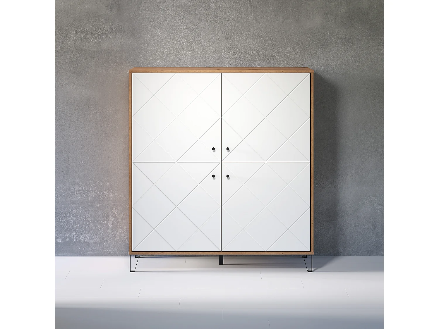 Kidou 4-deurs ambachtelijk eiken en mat wit dressoir 123 cm