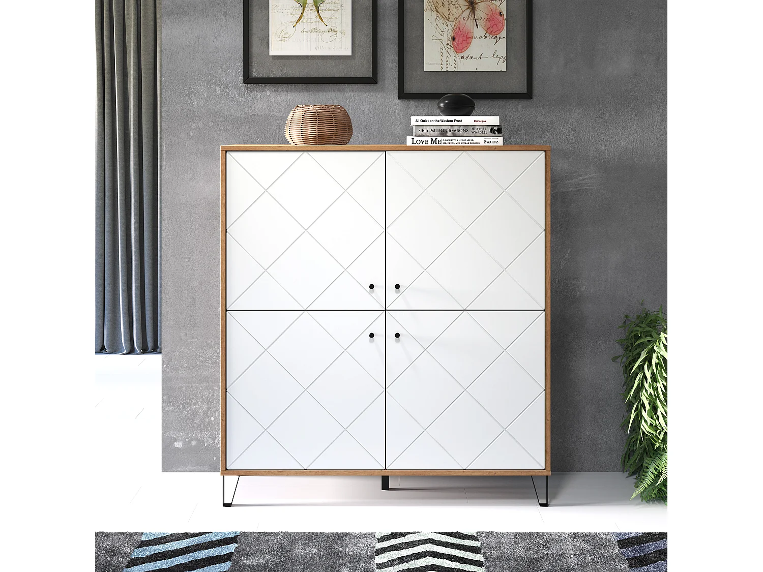 Kidou 4-deurs ambachtelijk eiken en mat wit dressoir 123 cm