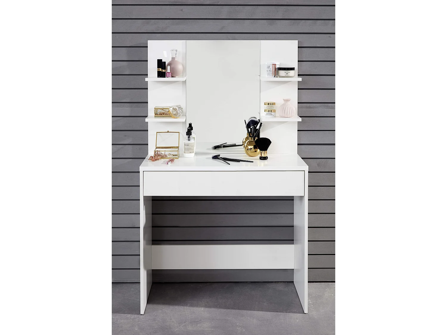 Meuble coiffeuse avec miroir en mélaminé blanc L/H/P: 85 - 141 - 40 cm