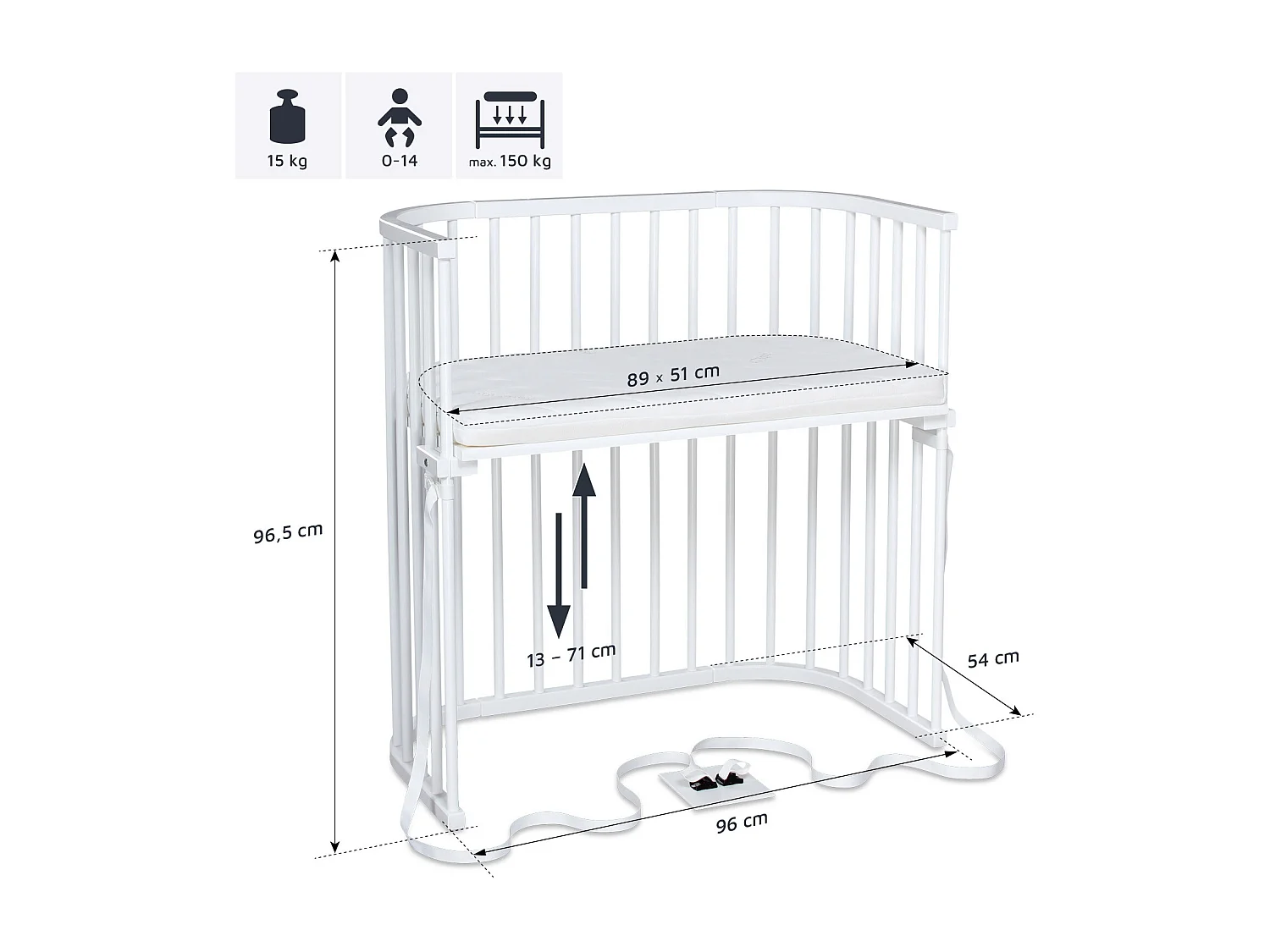 BOXSPRING - Berceau Cododo en bois de hêtre laqué blanc. L - H - P : 96 - 96,5 - 54 cm