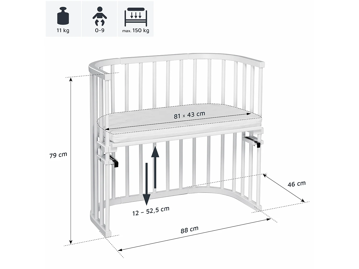 ORIGINAL - Berceau Cododo en bois de hêtre laqué gris ardoise . L - H - P : 87 - 79 - 46 cm