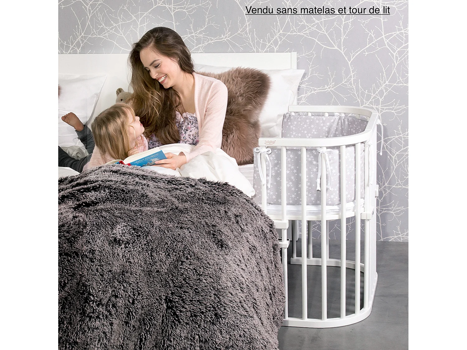 ORIGINAL - Berceau Cododo en bois de hêtre laqué gris ardoise . L - H - P : 87 - 79 - 46 cm