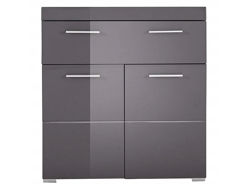 Meuble bas  mélaminé gris. L - H - P : 73 - 79 - 31 cm