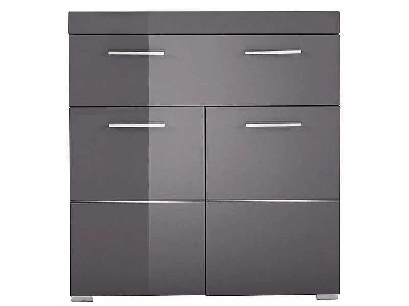 Meuble bas  mélaminé gris. L - H - P : 73 - 79 - 31 cm