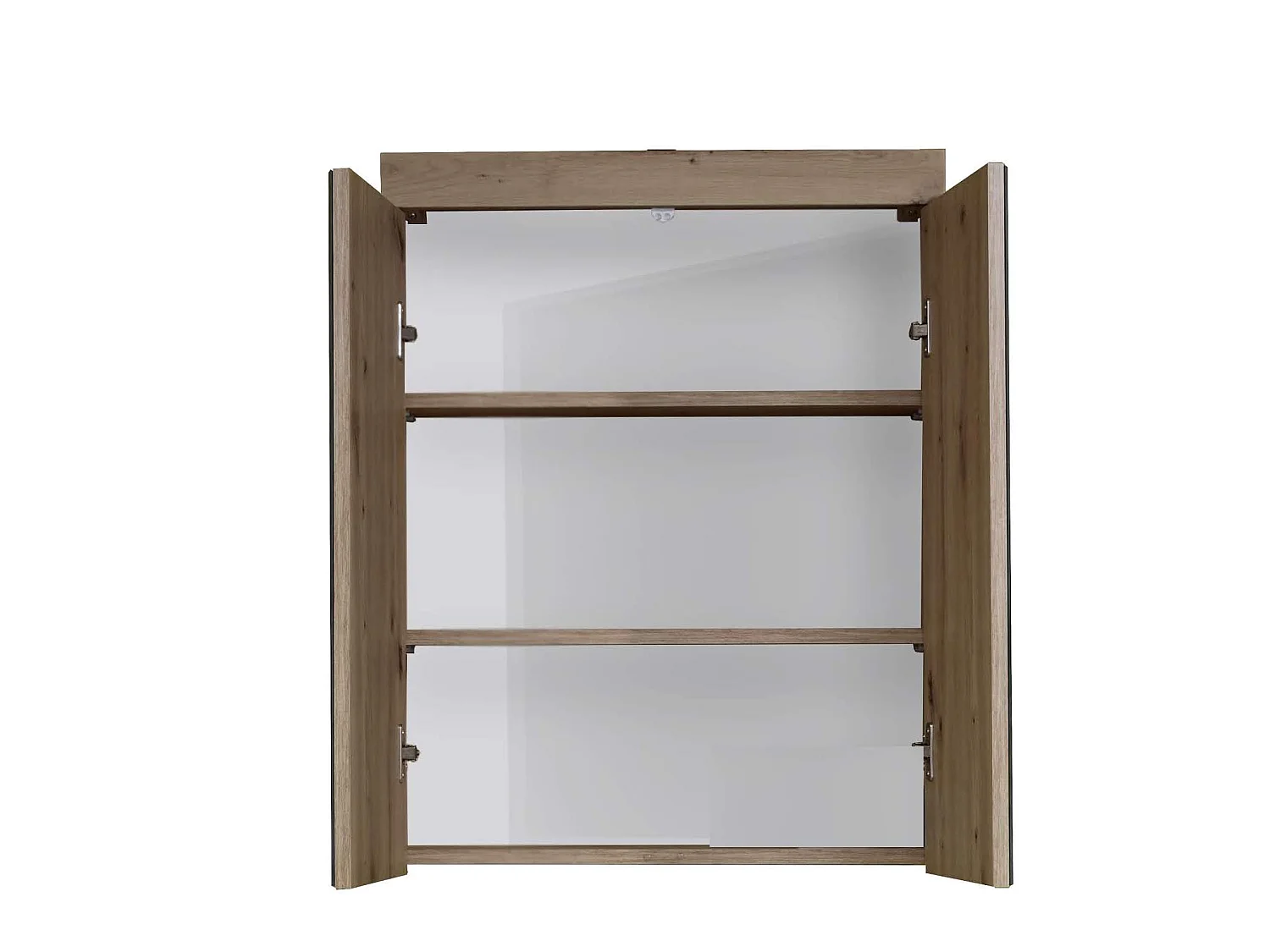 Armoire de toilette murale - 2 portes miroir - Mélaminé Blanc/Chêne. L - H - P : 60 - 77 - 17 cm