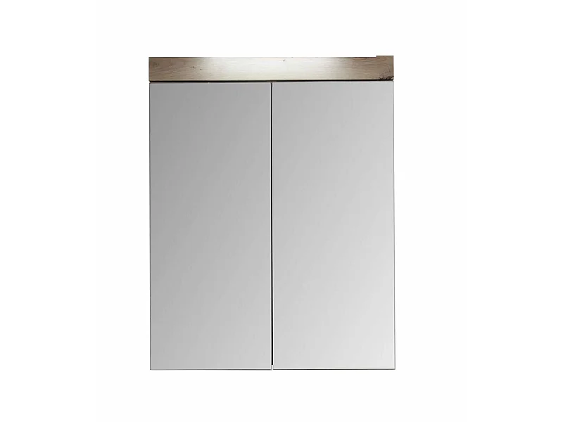 Armoire de toilette murale - 2 portes miroir - Mélaminé Blanc/Chêne. L - H - P : 60 - 77 - 17 cm