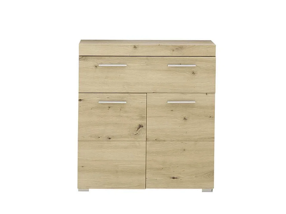 Meuble bas  mélaminé chêne. L - H - P : 73 - 79 - 31 cm