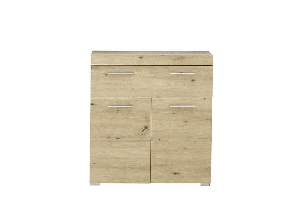 Meuble bas  mélaminé chêne. L - H - P : 73 - 79 - 31 cm