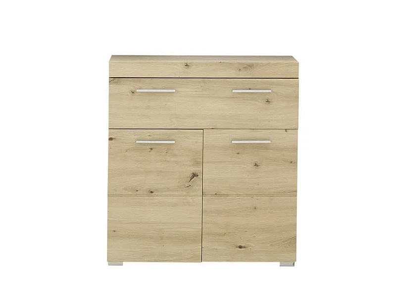 Meuble bas  mélaminé chêne. L - H - P : 73 - 79 - 31 cm