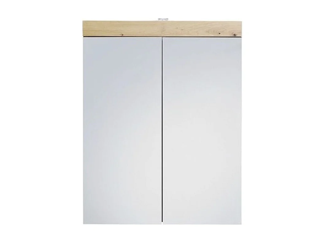 Meuble haut 2 portes blanc brillant et chêne clair avec miroir Kelia