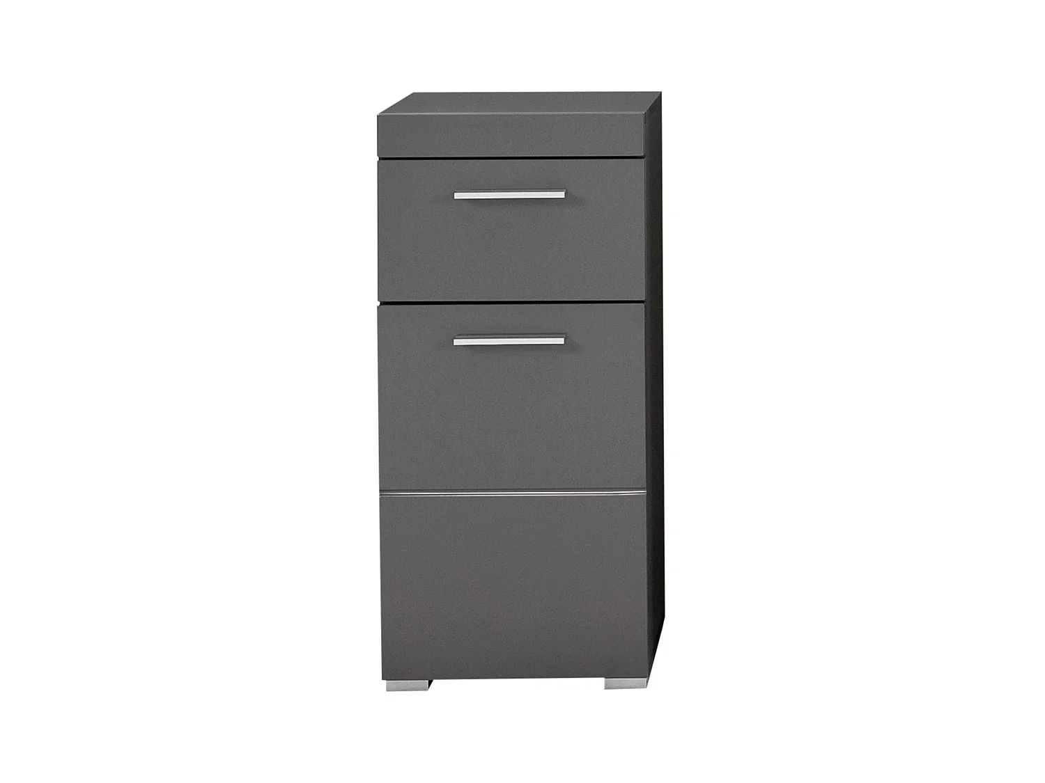 Meuble bas  mélaminé gris ; L - H - P : 37 - 79 - 31 cm