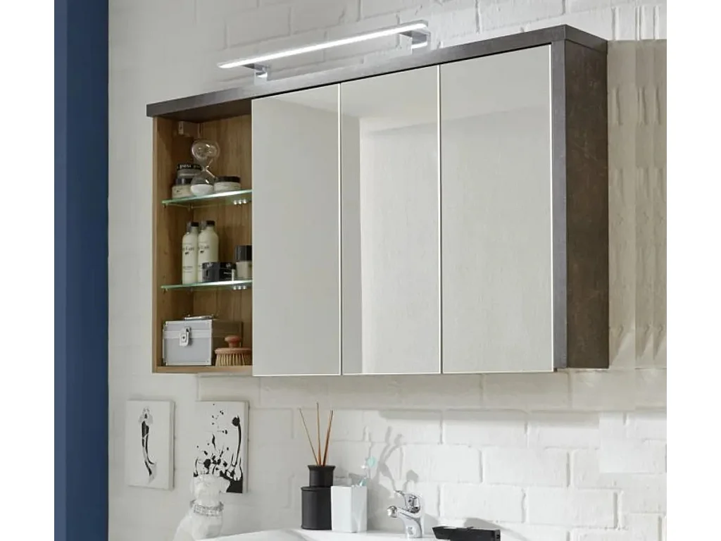 Armoire murale 3 portes miroirs et 1 étagère Babel 123cm