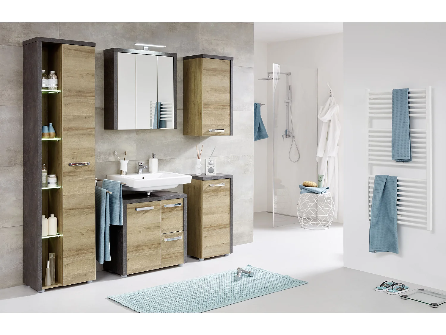 Armoire murale 3 portes miroirs et 1 étagère Babel 123cm