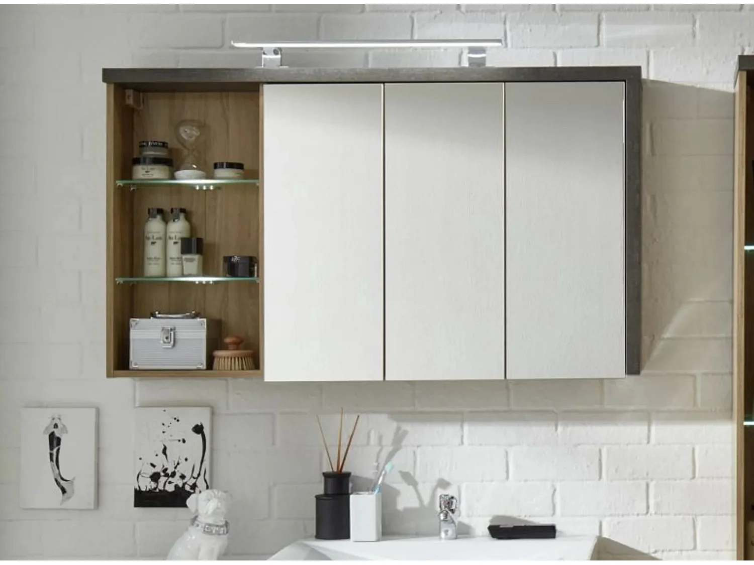 Armoire murale 3 portes miroirs et 1 étagère Babel 123cm