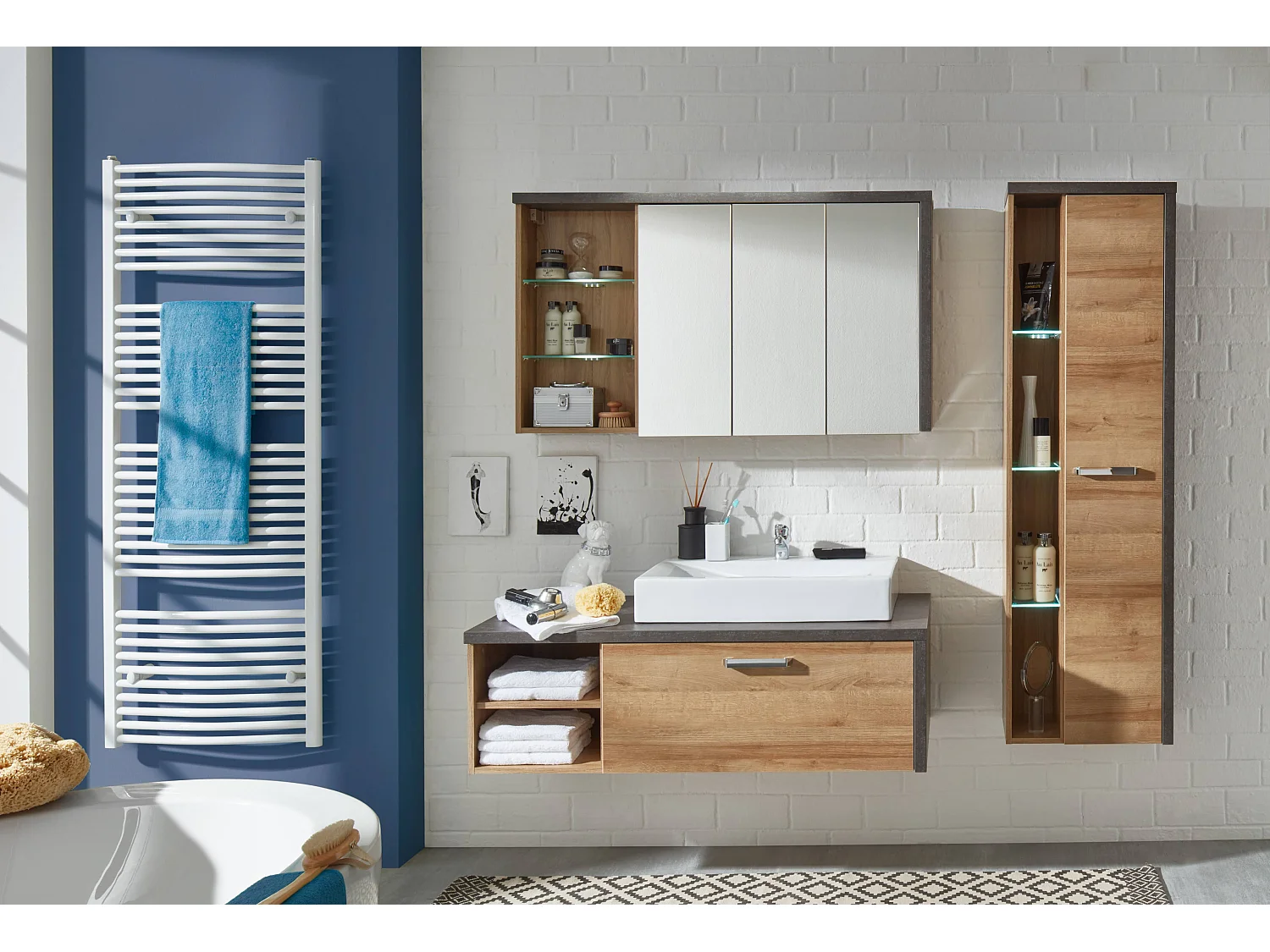 Armoire murale 3 portes miroirs et 1 étagère Babel 123cm