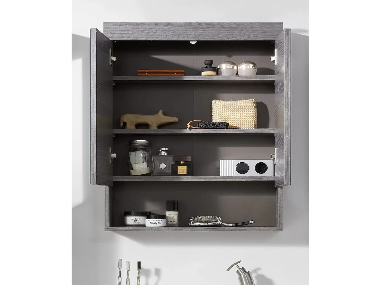 Donker eiken melamine 2-deurs badkamermeubel met Rune spiegel