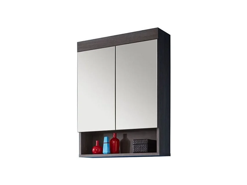 Armoire de toilette 2 portes mélaminé chêne foncé avec miroir Rune