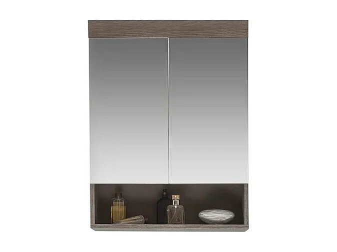 Armoire de toilette 2 portes mélaminé chêne foncé avec miroir Rune