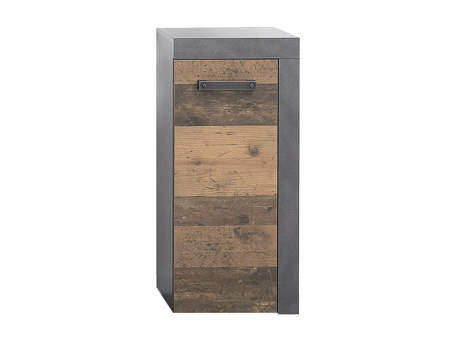 Meuble bas salle de bain en mélaminé coloris noyer avec finition gris ciment. L - H - P : 36 | 81 | 31 cm.