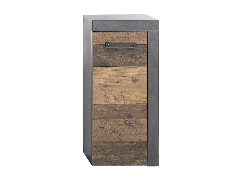 Meuble bas salle de bain en mélaminé coloris noyer avec finition gris ciment. L - H - P : 36 | 81 | 31 cm.