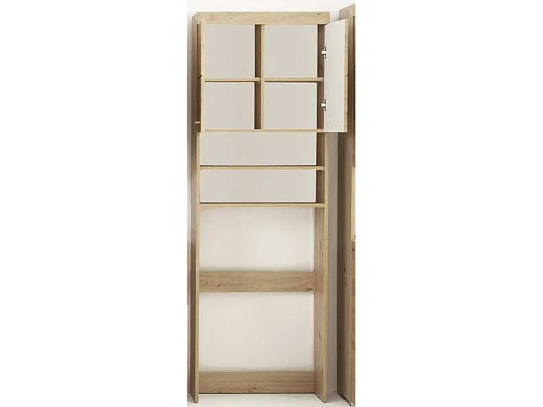 Meuble de salle de bain mélaminé emplacement lave linge. Chêne. L-H-P : 63 - 187 - 24 cm.