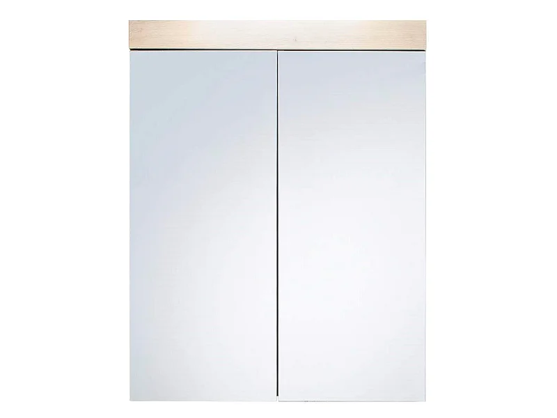 Armoire de toilette murale - 2 portes miroir -  mélaminé blanc - bandeau chêne  L - H - P : 60 - 77 - 17 cm