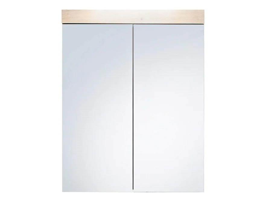 Armoire de toilette murale - 2 portes miroir -  mélaminé blanc - bandeau chêne  L - H - P : 60 - 77 - 17 cm