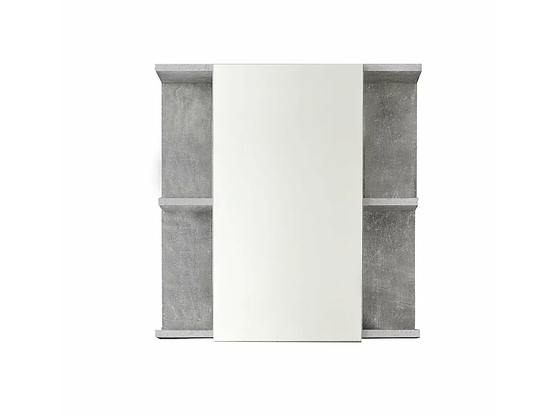 Meuble de salle de bain - Armoire de toilette avec miroir en mélaminé blanc brillant-gris. L-H-P:60-62-20cm