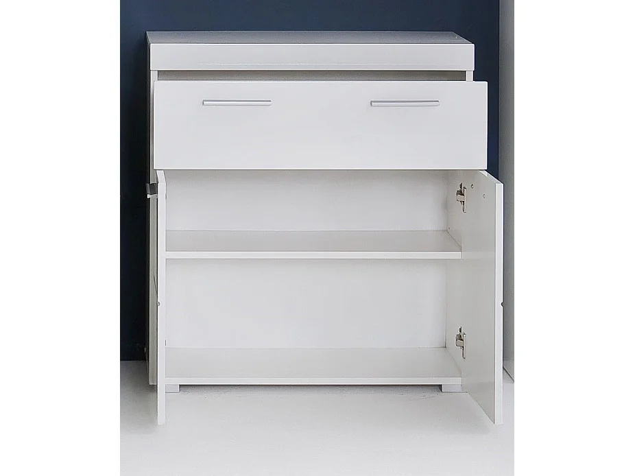 Meuble bas  mélaminé blanc. L - H - P : 73 - 79 - 31 cm