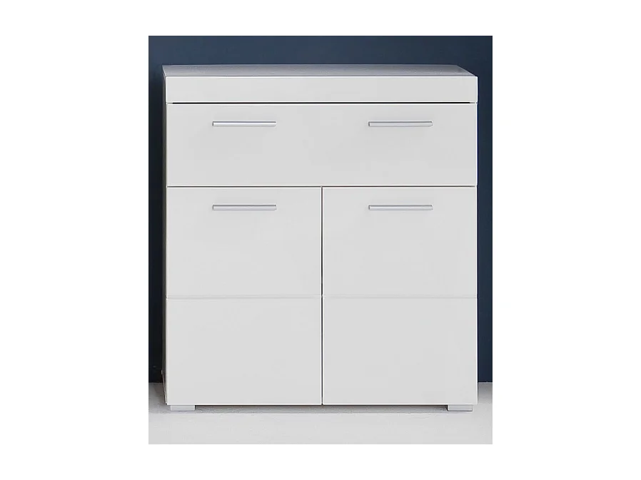Meuble bas  mélaminé blanc. L - H - P : 73 - 79 - 31 cm