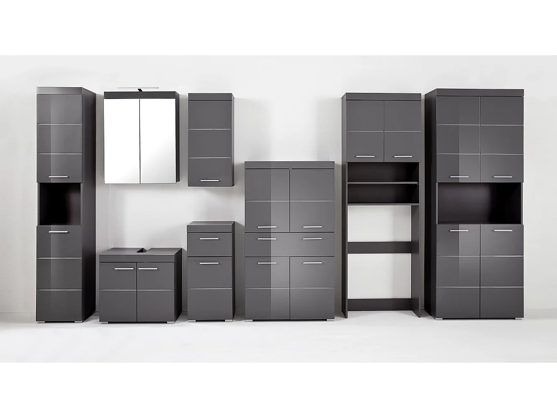 Meuble bas de salle de bain 2 portes 1 tiroir gris brillant Kelia 73cm