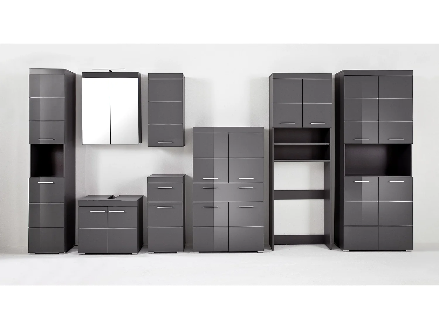 Meuble bas de salle de bain 2 portes 1 tiroir gris brillant Kelia 73cm