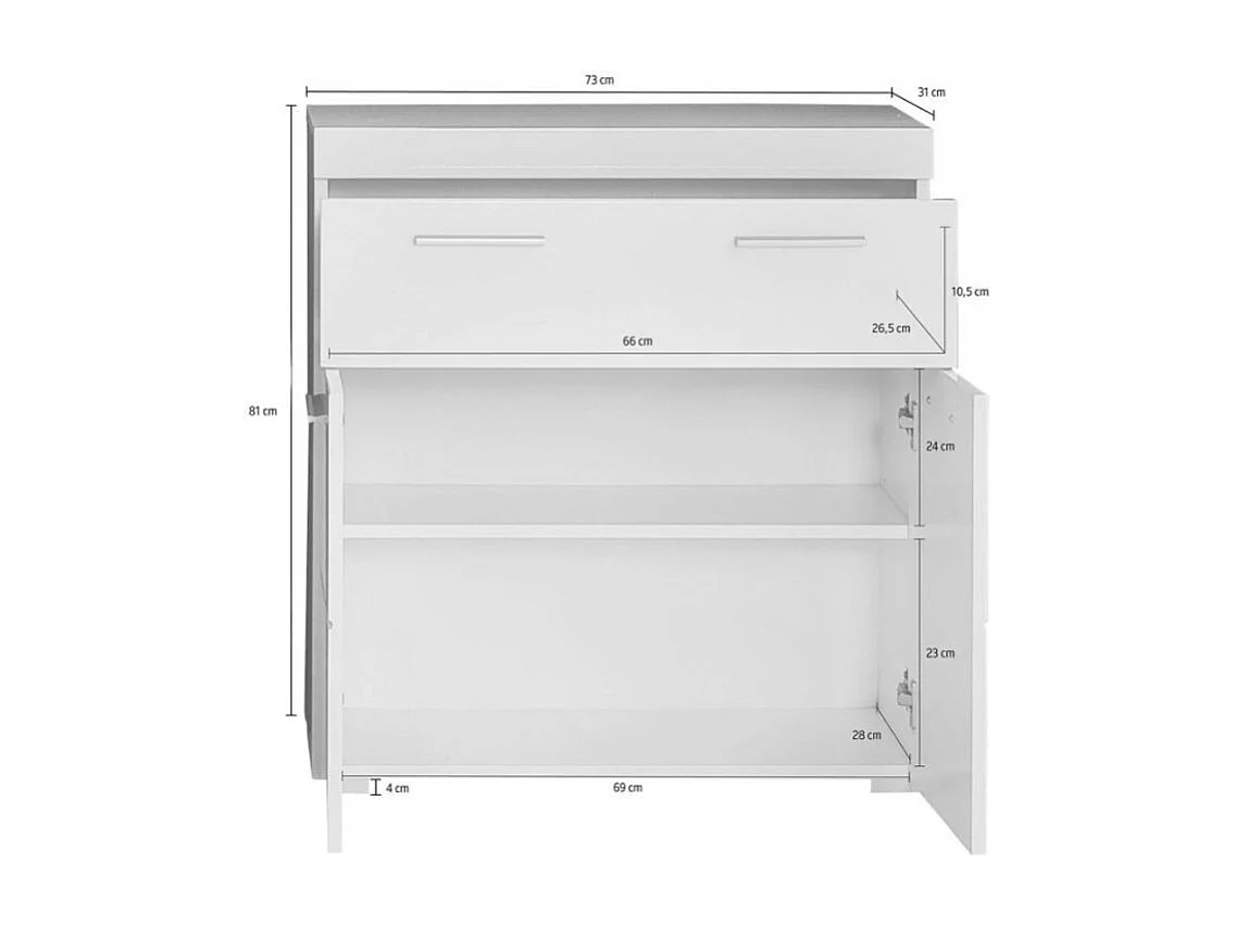 Meuble bas de salle de bain 2 portes 1 tiroir gris brillant Kelia 73cm