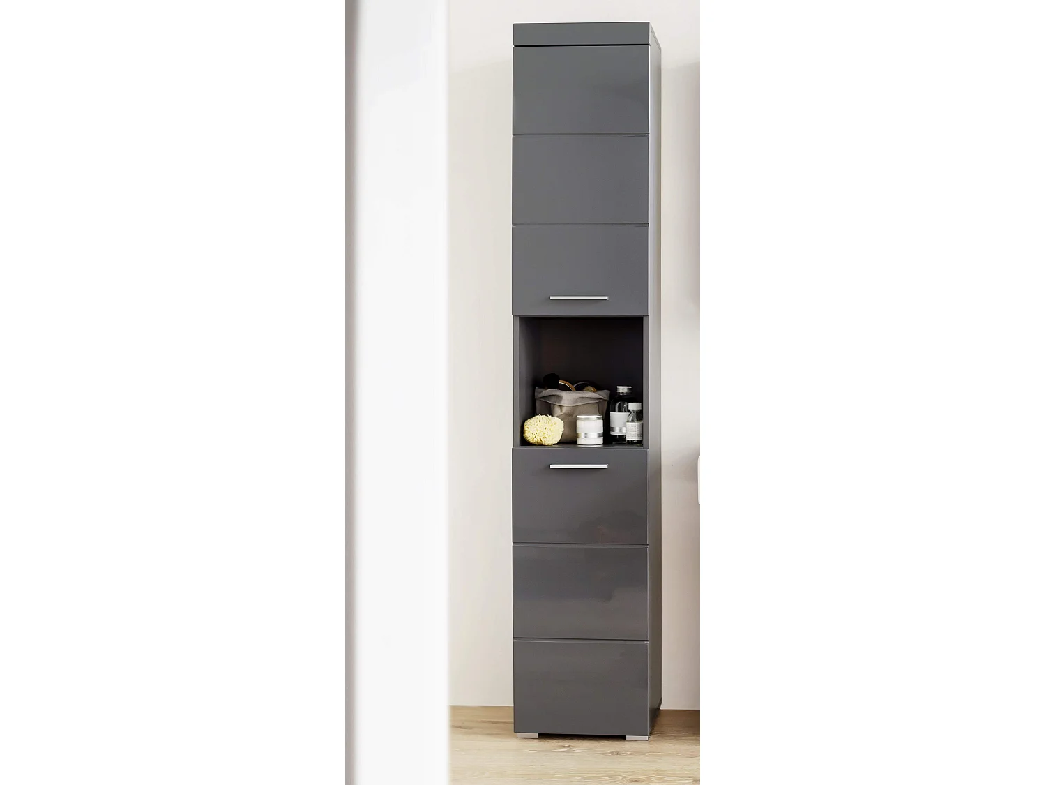 Meuble de salle de bain mélaminé - Meuble Colonne. Gris. L-H-P : 37 - 190 - 31 cm