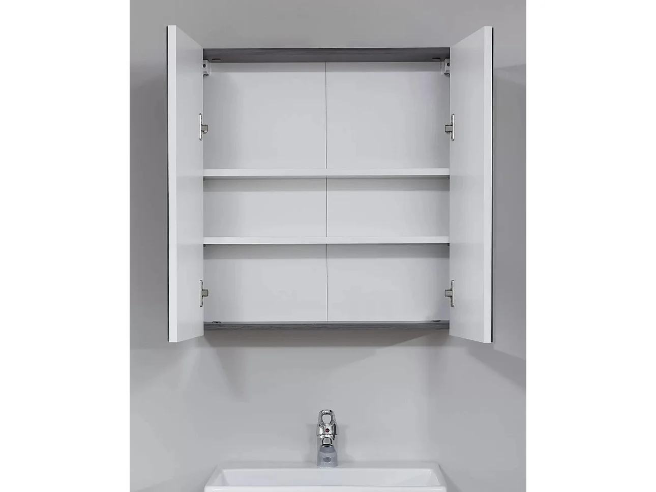 Armoire murale de toilette 1 porte blanc brillant et gris cendré 2 portes Kinzo 60cm