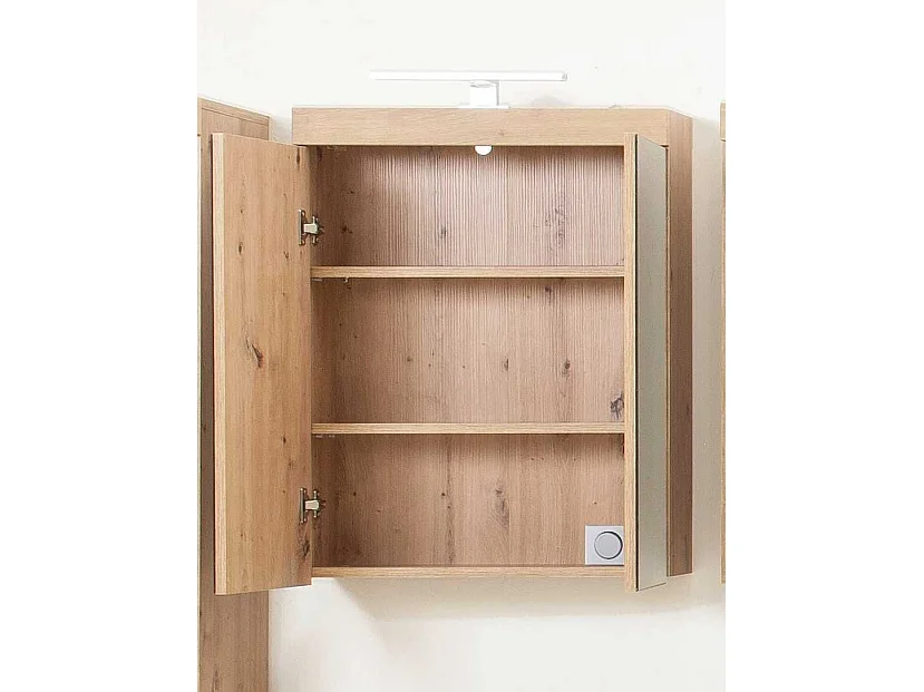 Armoire murale blanc brillant et chêne clair Kelia 60cm