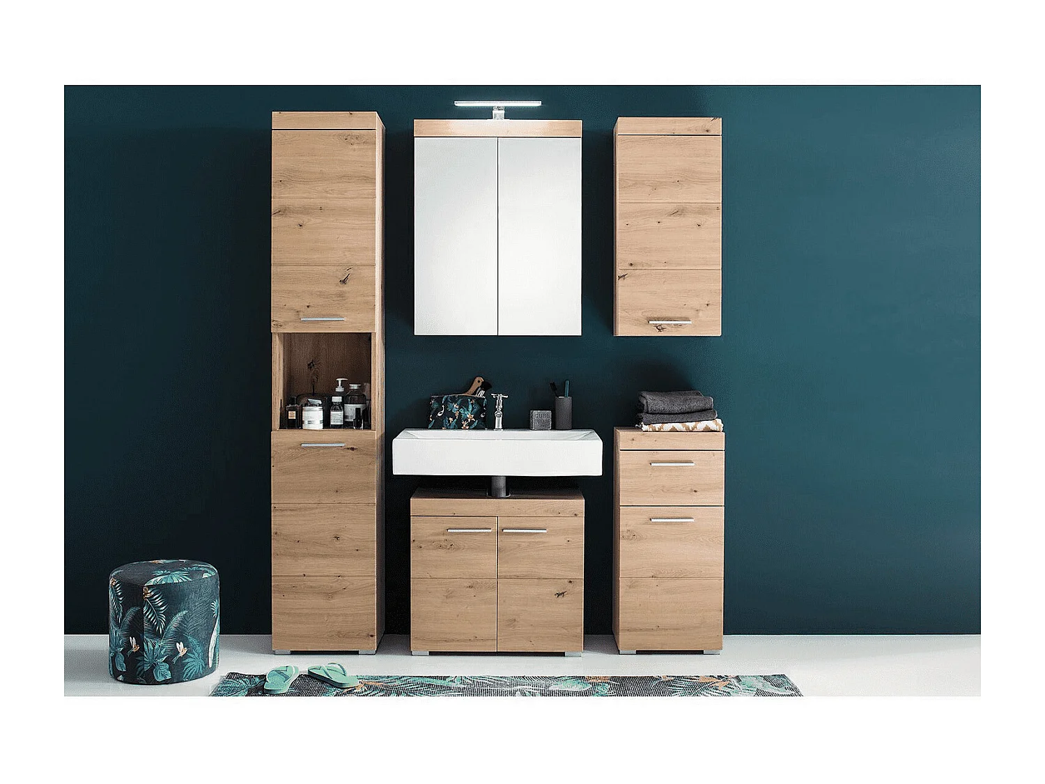 Armoire murale blanc brillant et chêne clair Kelia 60cm