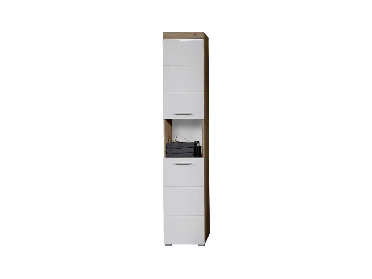 Colonne de salle de bain blanc brillant et chêne noueux Kelia 37cm