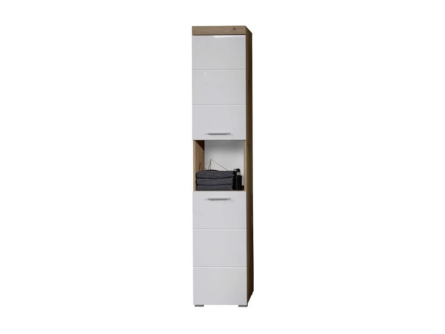 Colonne de salle de bain blanc brillant et chêne noueux Kelia 37cm