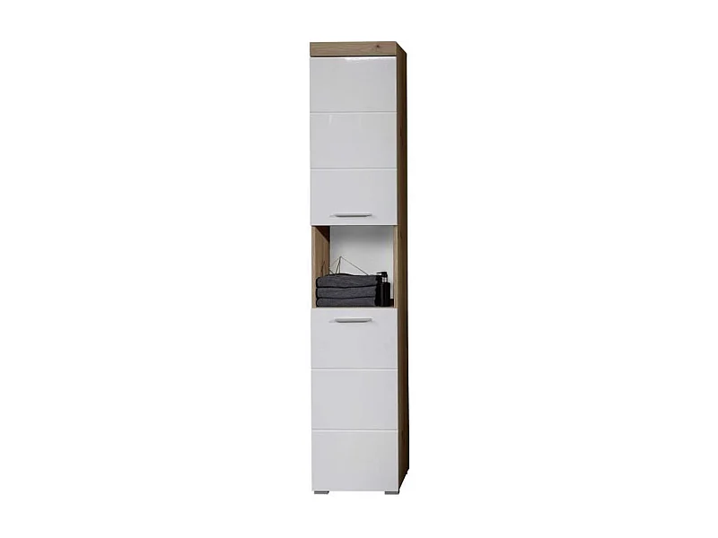 Colonne de salle de bain blanc brillant et chêne noueux Kelia 37cm
