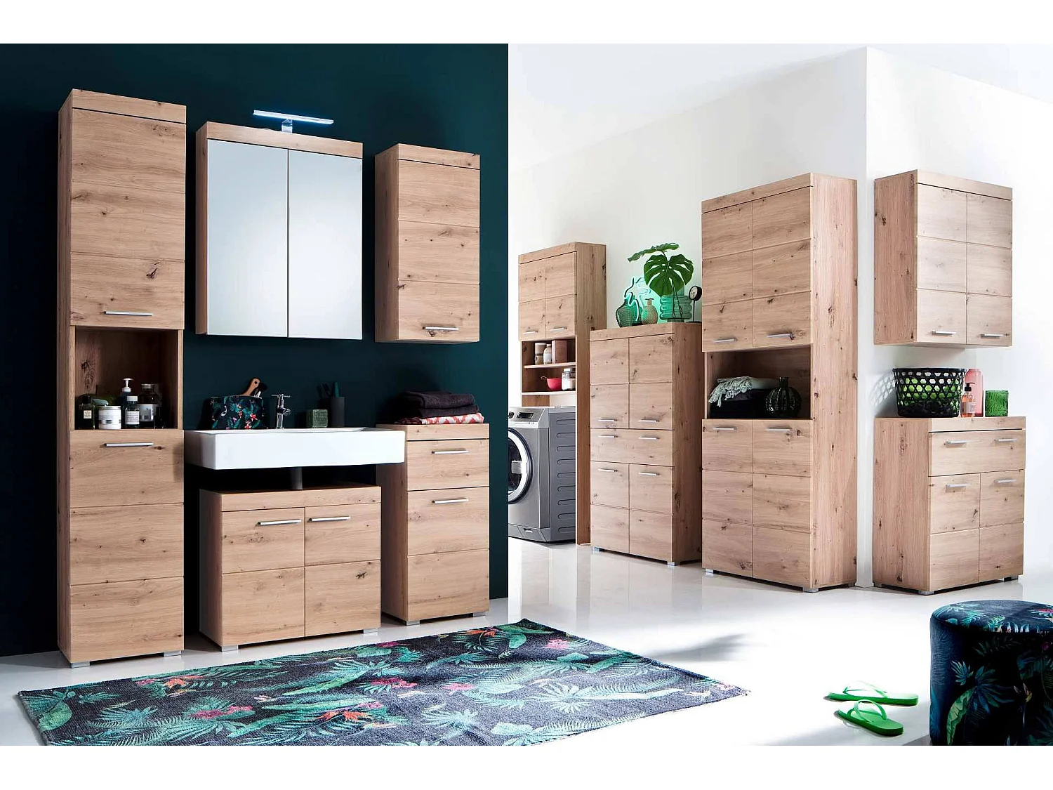 Armoire murale blanc brillant et chêne noueux Kelia 60cm